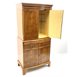 Bevan Funnell Reprodux yew wood cocktail drinks cabinet with illuminated interior