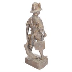 Bronzed figure of a hunter, holding game, H55cm