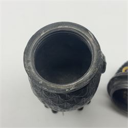 Novelty pewter pepper shaker in the form of an owl with screw off head and glass eyes