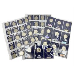 Mostly United Kingdom Queen Elizabeth II commemorative two pound  coins, including 2017 'Jane Austen', 2018 'Sea King', 2018 'Vulcan' etc face value of UK coins approximately 98 GBP