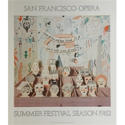  David Hockney (British 1934-): 'San Francisco Opera', signed exhibition poster for Summer Festival Season 1982, 98cm x 86.5cm Provenance: from the collection of the late Cavan O'Brien of Bridlington who was employed by Marlborough and Fischer Fine Art London  