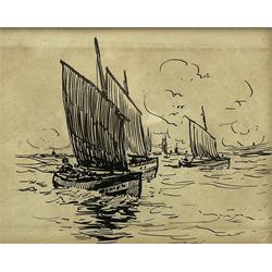 Joseph Richard Bagshawe (Staithes Group 1870-1909): Fishing Cobles at Sea, pair pen and ink sketches unsigned produced as illustrations for the London Evening News 8cm x 10cm (2)
Provenance: acquired direct from the trustees of the Bagshawe Estate when the final part of the artist's studio collection was dispersed in Whitby in the 1990s, never previously been on the open market
