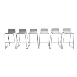 Elite - set six stacking white finish bar stools, raised on white painted metal supports