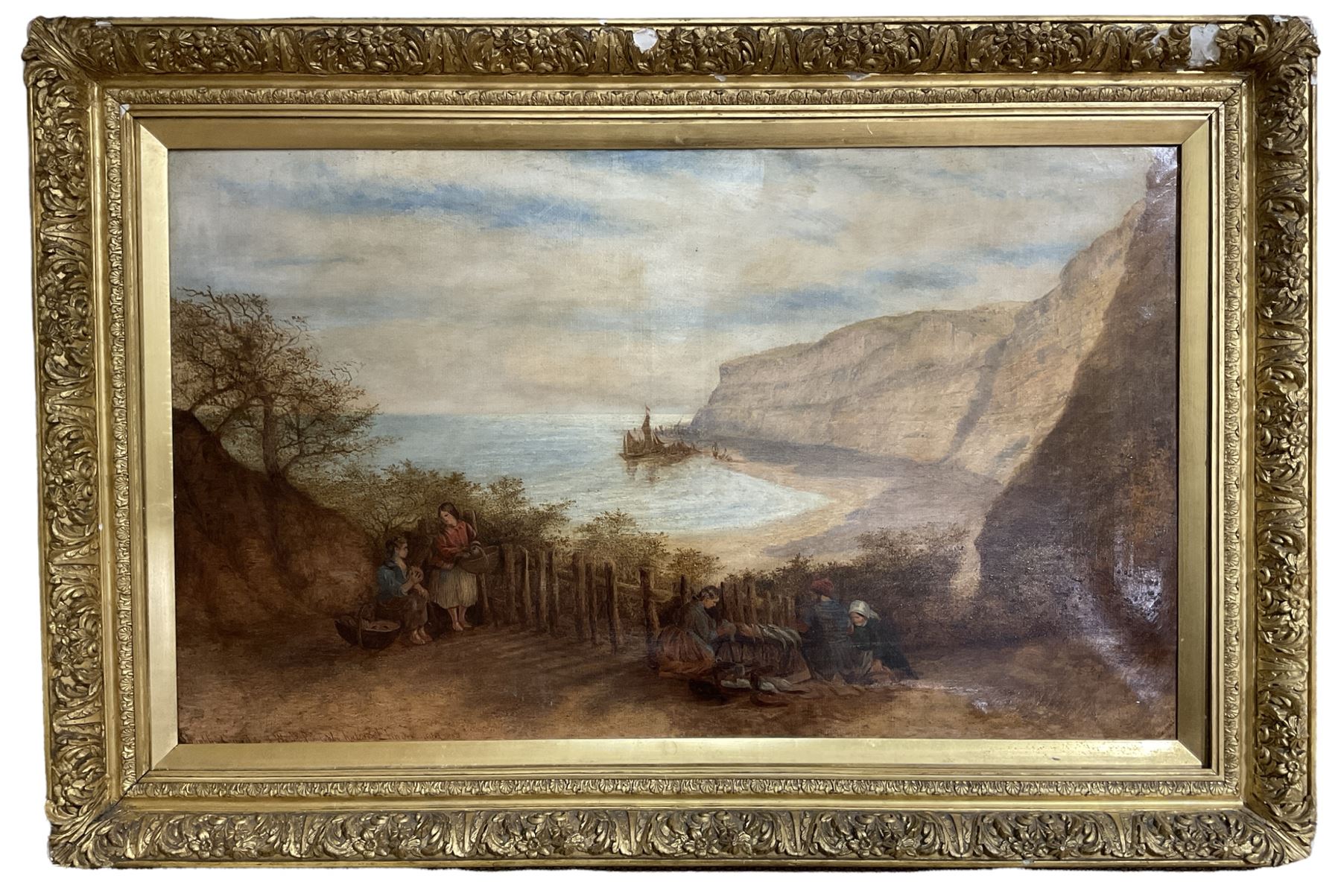 Richard Elmore (British 1818-1898): ‘Shanklin Cove Isle of Wight’, oil on canvas signed titled and dated 1867, 74cm x 125cm in impressive 19th century gilt frame