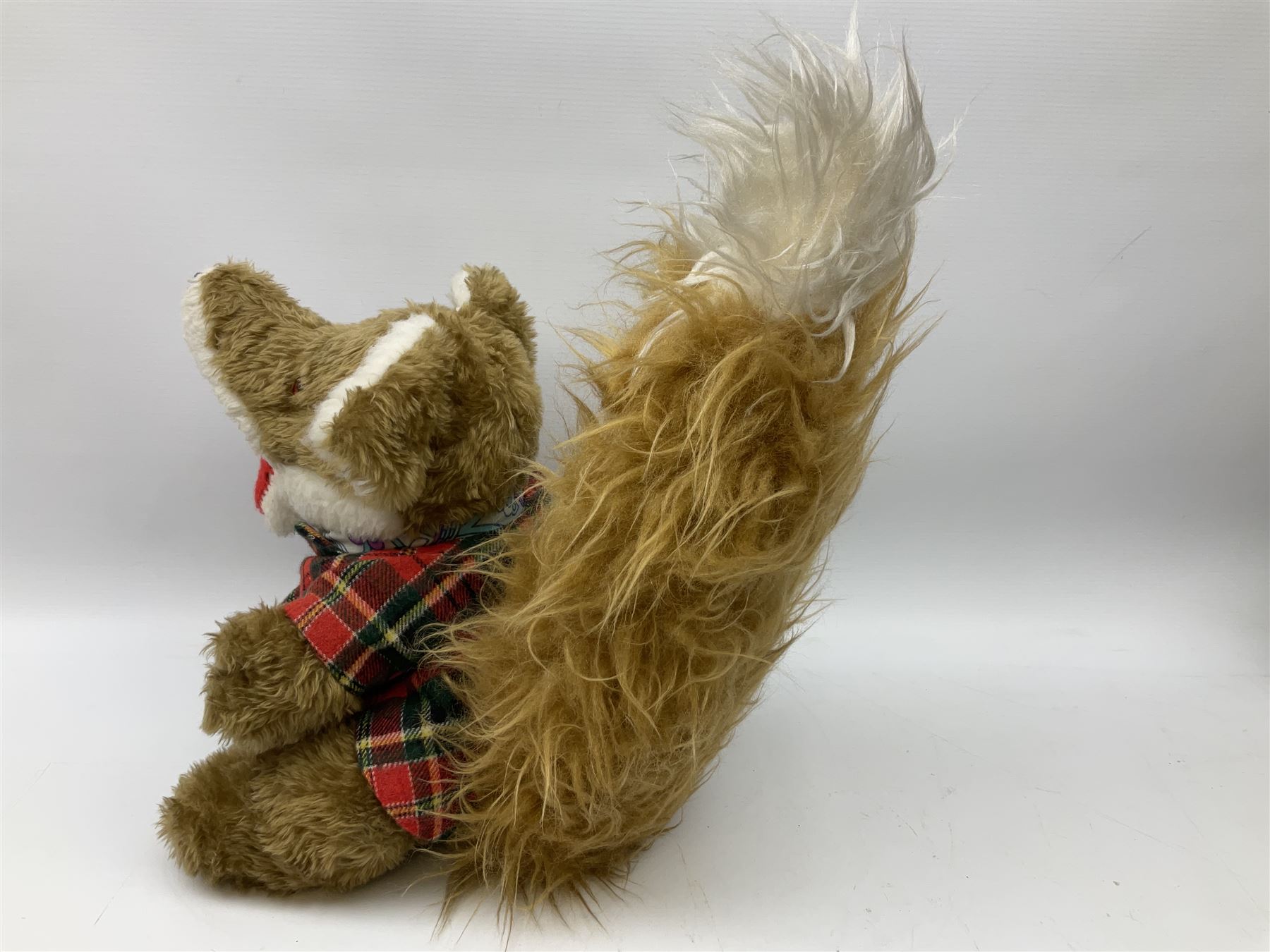 Vintage Basil Brush plush toy, in a tartan jacket together with a talking Basil Brush plush toy, tallest example H46cm
