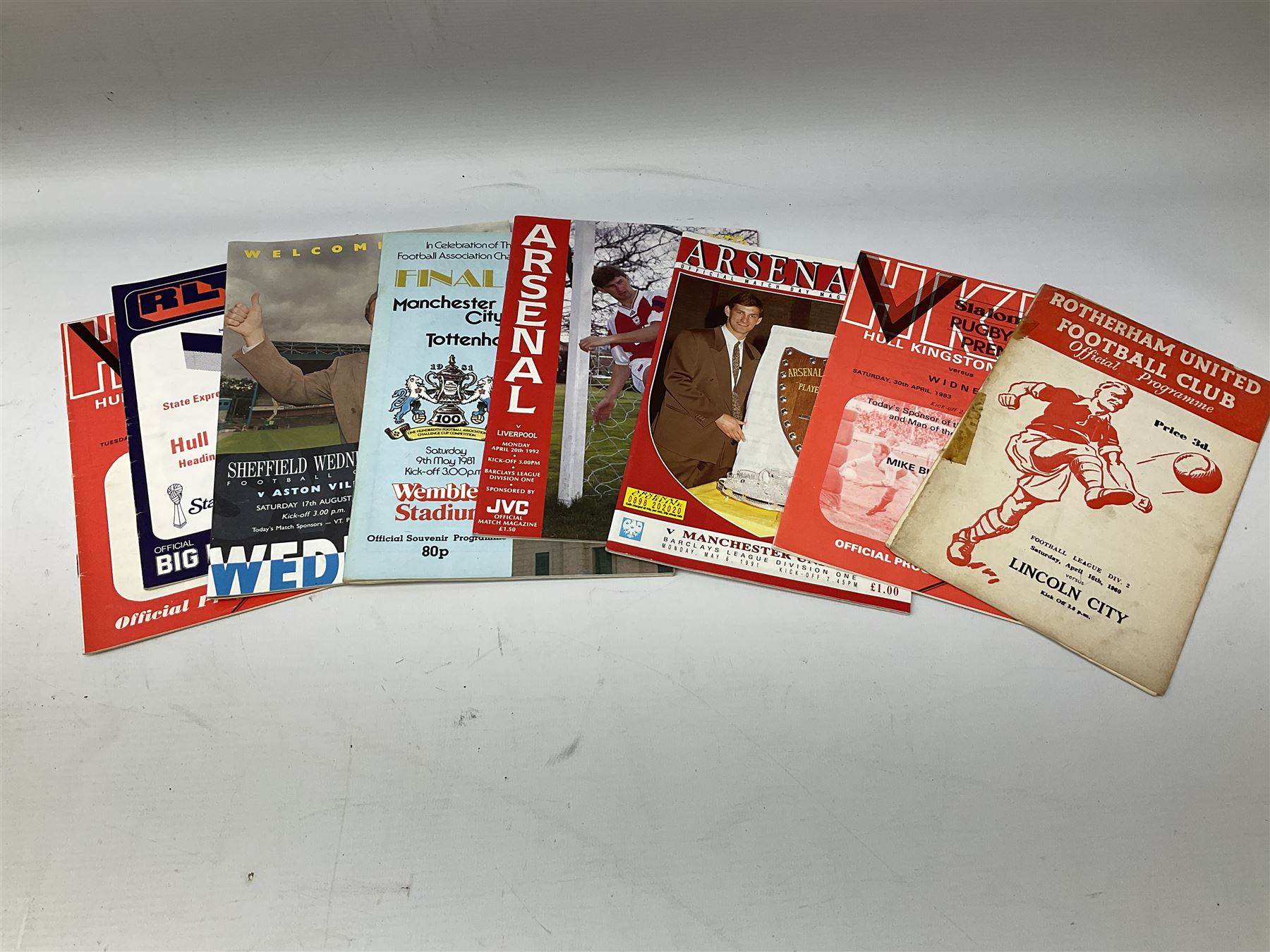 Quantity of football and rugby leave programs, to include Hull City 1949, Hull KR 1980's, Darlington FC 1960's, Liverpool 1960's, etc. 