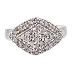  9ct white gold diamond cluster ring, hallmarked  
