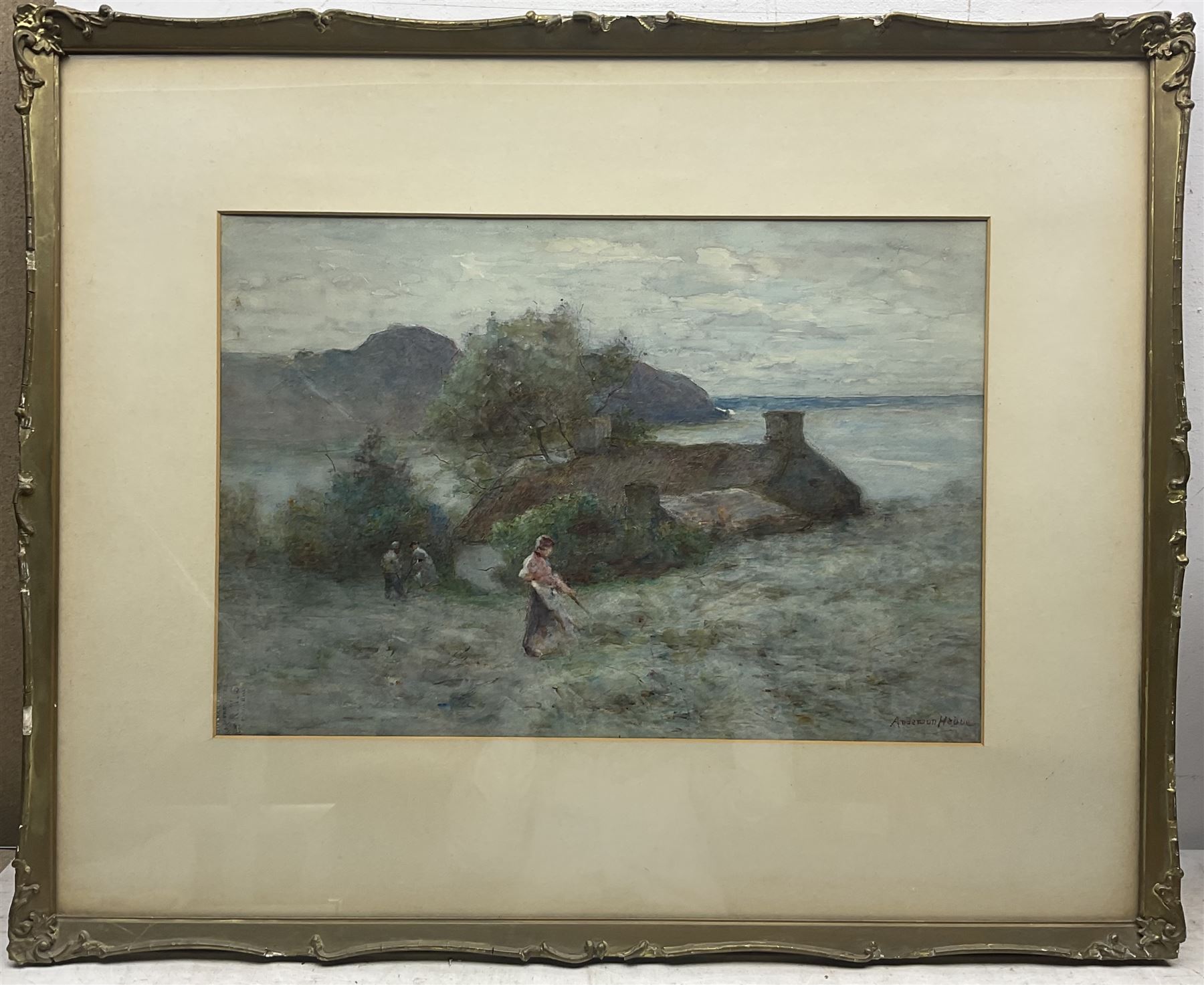 Joshua Anderson Hague (Manchester School 1850-1916): Haymaking in North Wales near Anglesey, watercolour signed, RWS stamp to paper 37cm x 55cm