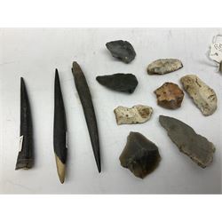 RAF buttons, WWII RAF dog tags, arrowhead flint and other flint and horn 
