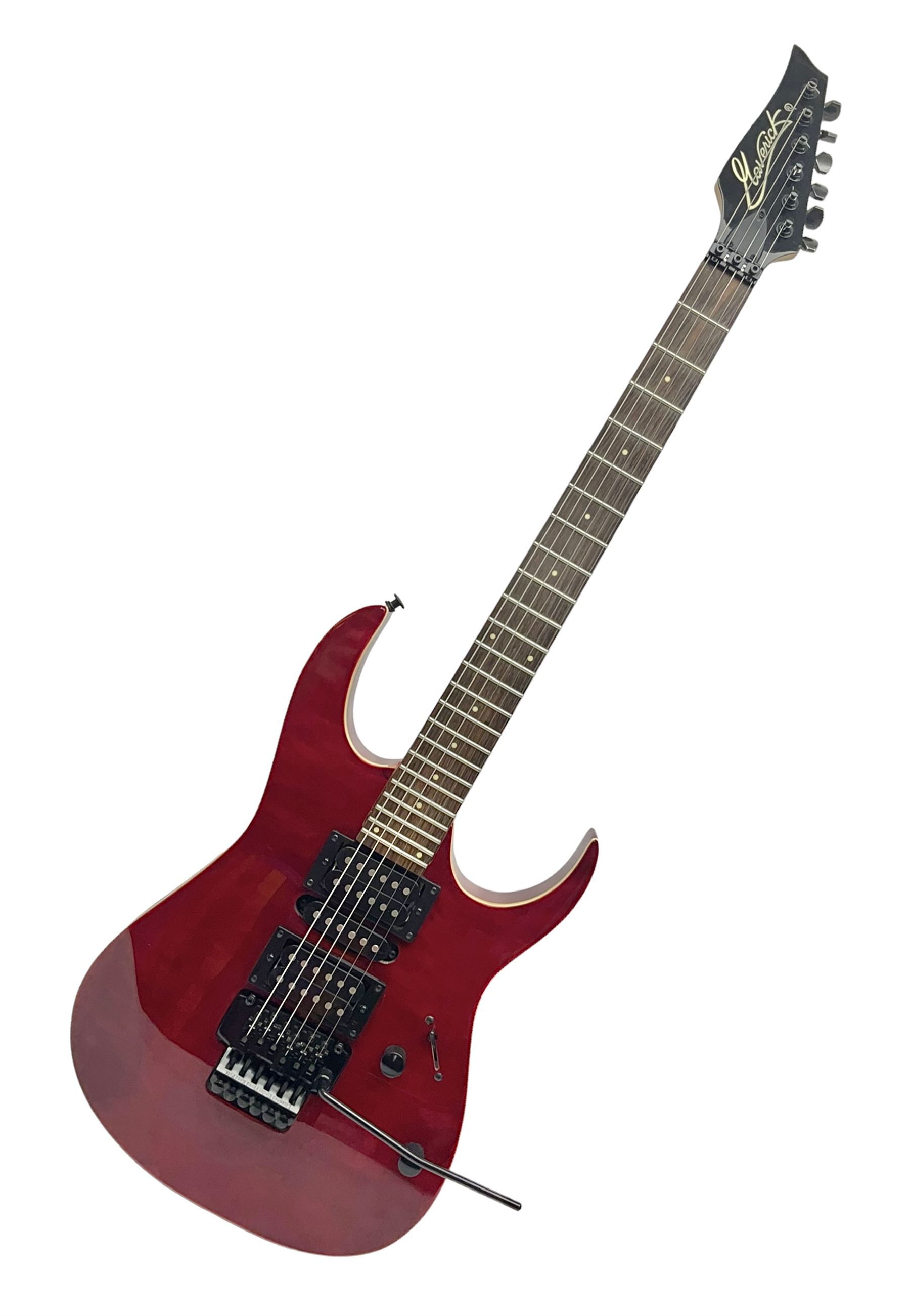 Maverick HSH rock guitar with Floyd Rose tremolo, L100cm overall; in soft carrying case.