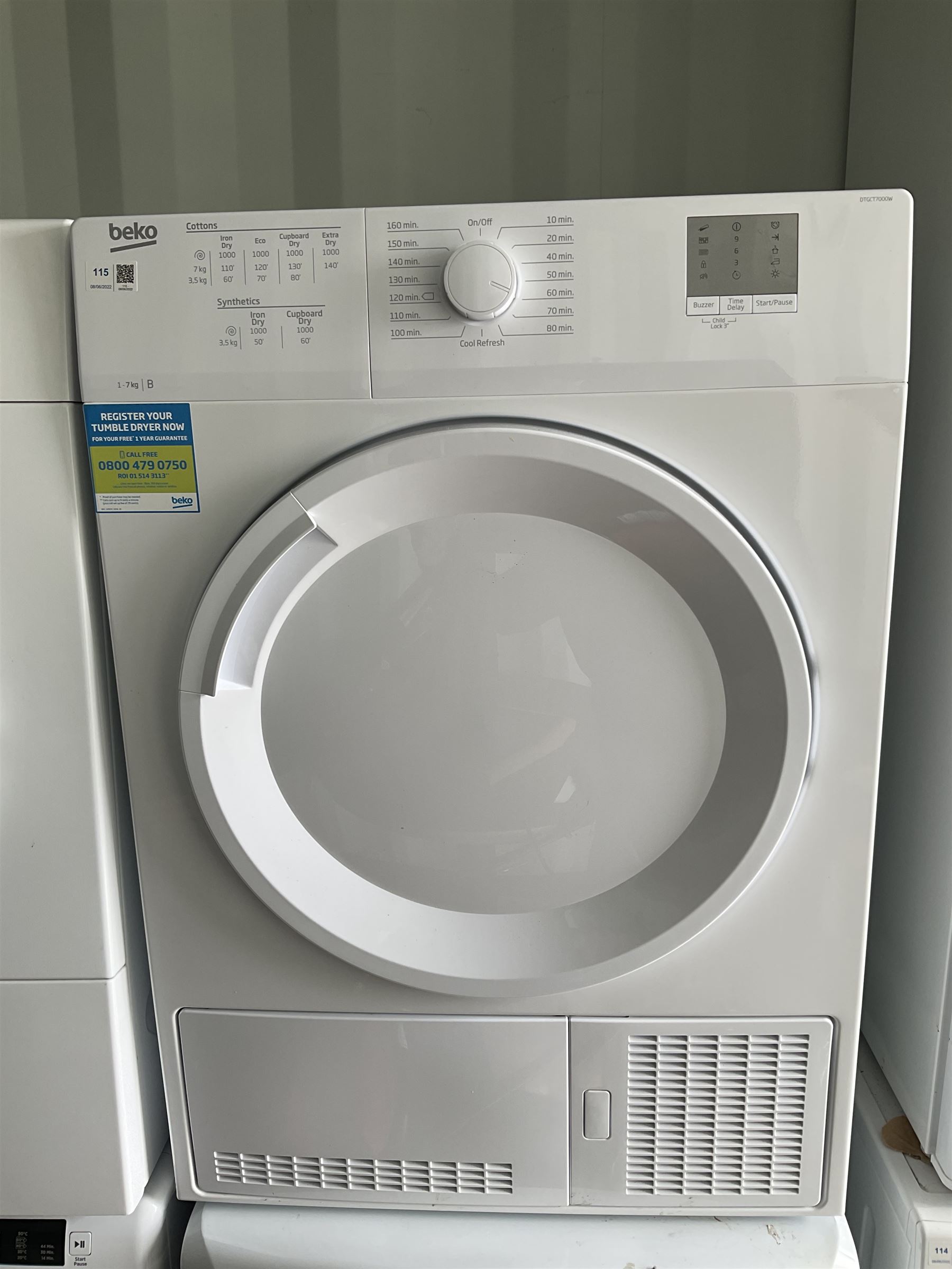 Beko 7kg tumble dryer DTGCT7000W - THIS LOT IS TO BE COLLECTED BY APPOINTMENT FROM DUGGLEBY STORAGE, GREAT HILL, EASTFIELD, SCARBOROUGH, YO11 3TX