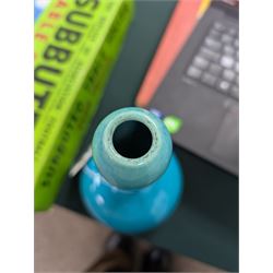 Burmantofts turquoise faience bottle shaped vase, impressed and numbered 1648 beneath, H24cm