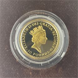Queen Elizabeth II 1995 gold proof 1/10 ounce Britannia coin, cased with certificate