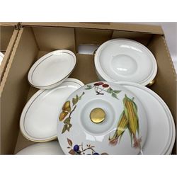Royal Worcester ceramics, including Evesham pattern tureens and serving dishes and Contessa pattern oval side plates, together with a pair of Wedgwood Silver Ermine pattern twin handled tureens and covers