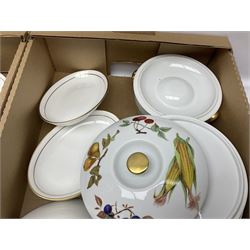 Royal Worcester ceramics, including Evesham pattern tureens and serving dishes and Contessa pattern oval side plates, together with a pair of Wedgwood Silver Ermine pattern twin handled tureens and covers