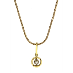 18ct gold diamond pendant, on 9ct gold chain, both London import marks 1978