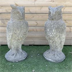 Pair of cast stone garden owls, D30, H70 - THIS LOT IS TO BE COLLECTED BY APPOINTMENT FROM DUGGLEBY STORAGE, GREAT HILL, EASTFIELD, SCARBOROUGH, YO11 3TX