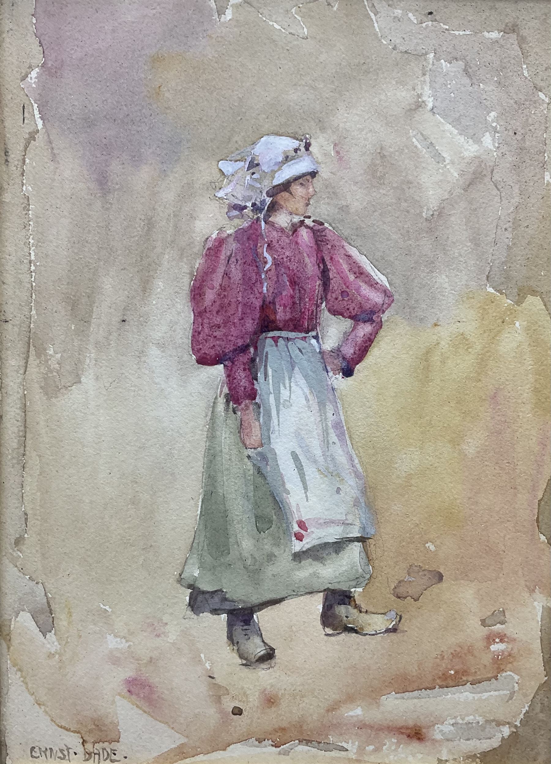 Ernest Dade (Staithes Group 1864-1934): Full length study of a Young Staithes Woman, watercolour signed 21cm x 15cm