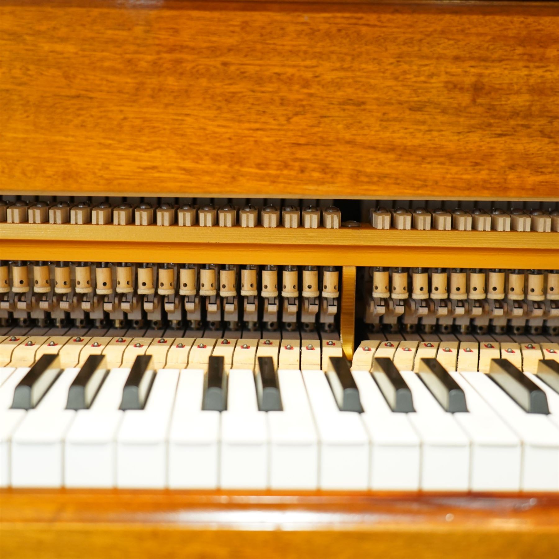 Julius Bluthner-light mahogany overstrung Baby Grand Piano serial No 118183 (1934), with a grand roller action, 88 ivory and ebony keys AO-C7, raised on three square tapered legs with brass castors, adjustable music desk and Lyre with sustain and una-corda pedals, recently (2007) thoroughly restored, case re-finished and polished, action completely overhauled and adjusted with good repetition, frame totally re-strung including copper wound bass strings, new tuning pins, hammer heads, dampers and traditional blue Bluthner string felt, in very good playing condition. With a matching adjustable piano stool fitted with a leather cover. Tuned to concert pitch, A=440.  Complete with key fall lock and key and three castor cups.
This item has been registered for sale under section 10 of the APHA Ivory Act, Reference X76CPCS8
