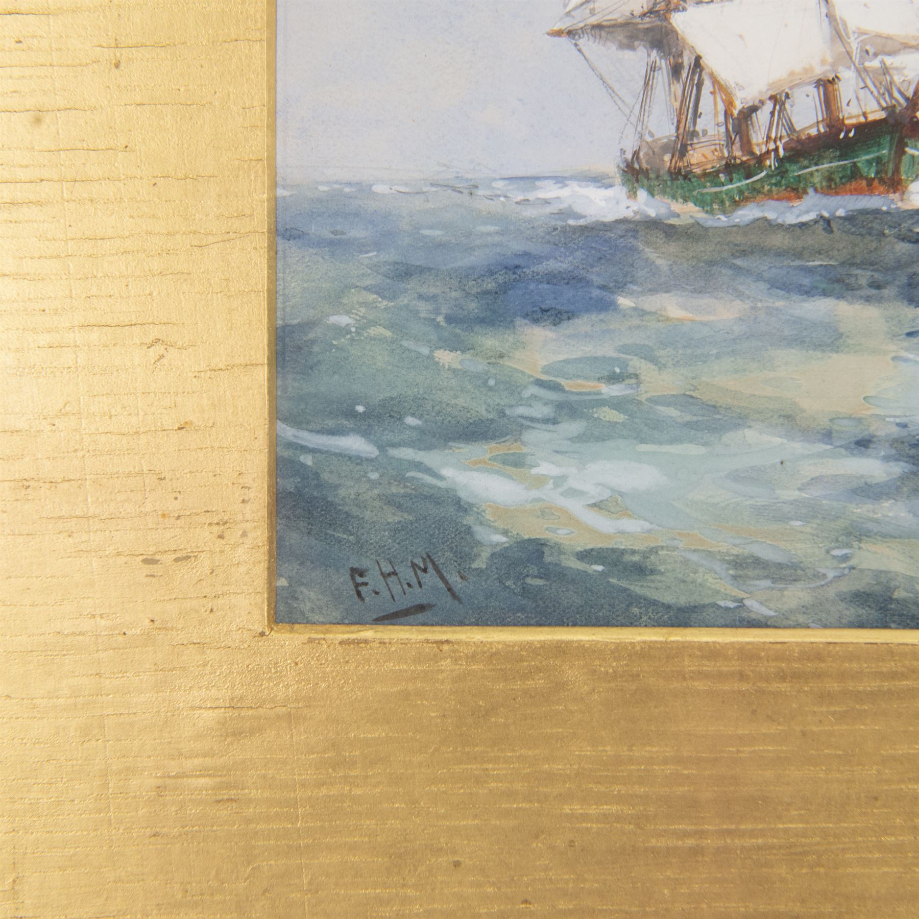 Frank Henry Mason (Staithes Group 1875-1965): Three Masted Sailing Vessel and Paddle Steamer off Flamborough, watercolour heightened in white signed with initials 18cm x 27cm