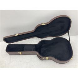 Marlin Classic acoustic guitar model MC1 in green and red L100cm; in simulated reptile skin hard carrying case