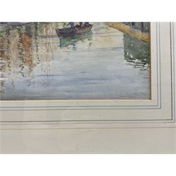 Charles John de Lacy (British 1856-1929): Sailing Vessels Moored at Dock End Whitby, watercolour signed 25.5cm x 36cm