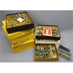  Large collection of painted cast metal English, French and Austrian Army model soldiers and field guns, many with annotated bases,   