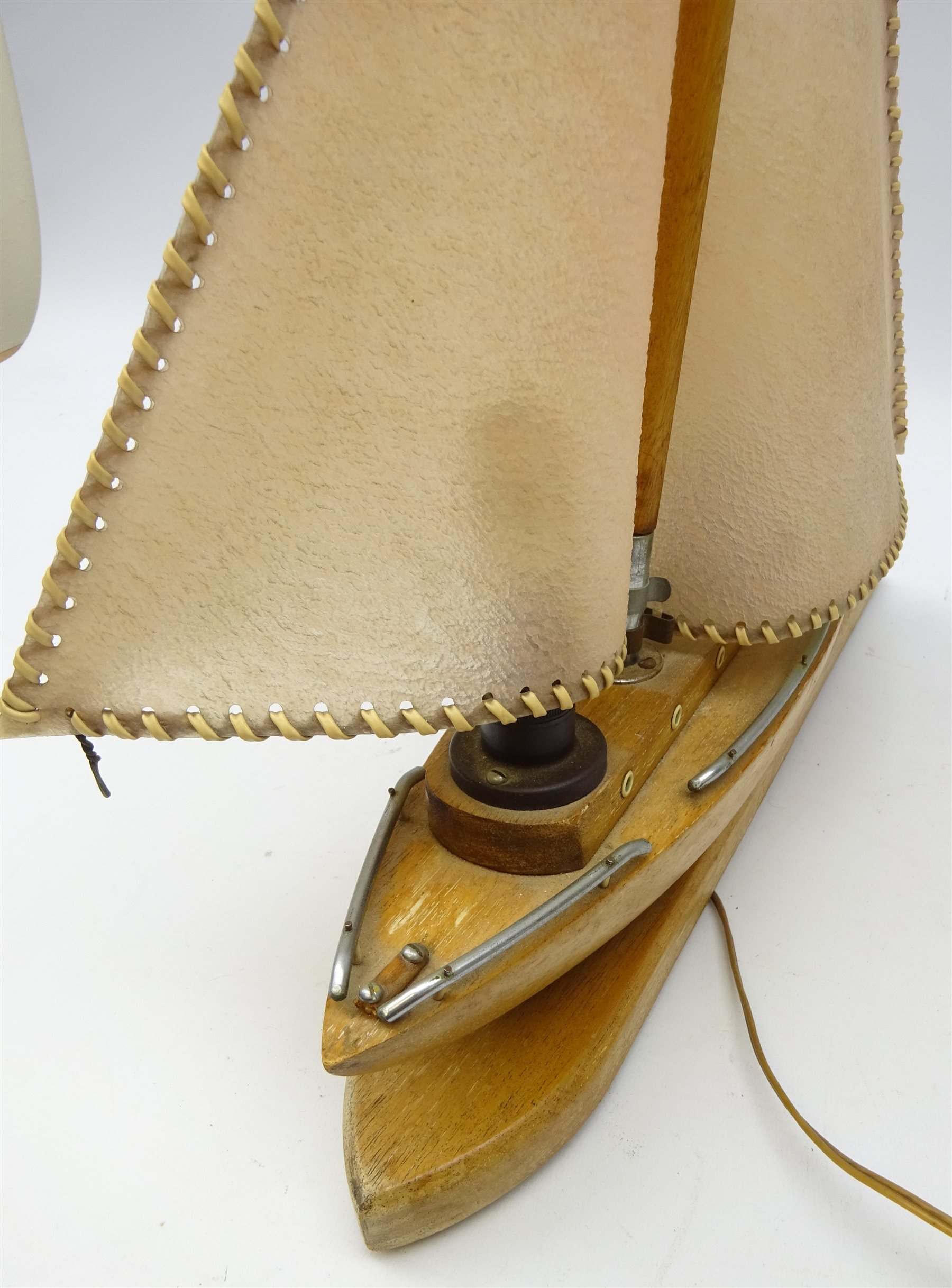 Art Deco table lamp modelled as a yacht with vellum sail & chrome