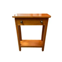 Cherry wood side table, fitted with single drawer over undertier