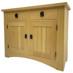 Solid beech sideboard, fitted with two drawers and two cupboards