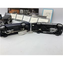 Eight Franklin Mint diecast models of cars, 1911 Rolls-Royce Tourer, The Rolls-Royce Corniche IV, The Mercedes Simplex, 1955 Rolls-Royce Silver Cloud, 1921 Rolls-Royce Silver Ghost, 1907 Rolls-Royce Silver ghost,1929 Rolls-Royce Phantom I,  and 1930 V-16 452 Cadillac Imperial Sedan, all with original tags attached