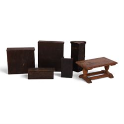 Barton Tudor style dolls house furniture, including dresser, corner cabinet, sideboard, table etc, tallest H12cm 