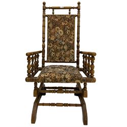 Late 19th century beech framed American rocking chair 