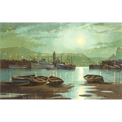  Don Micklethwaite (British 1936-): Scarborough Harbour by Moonlight, oil on board signed 38cm x 60cm  DDS - Artist's resale rights may apply to this lot  