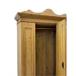 Edwardian pine single wardrobe, with mirror door and drawer to base