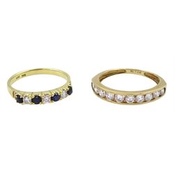14ct gold seven stone sapphire and cubic zirconia ring and a 9ct gold cubic zirconia half eternity ring