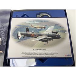 Corgi - Limited Edition Aviation Archive AA32602 1:72 scale Battle of Britain Memorial Flight boxed set, comprising Avro Lancaster EE176 'Mickey the Moocher', Spitfire MkIIa-P7350 and Hawker Hurricane LF363; boxed with certificate 1419/5600; together with Corgi Aviation Archive Battle of Britain No.47301 1:144 scale Avro Lancaster; 1st Issue in box (2)
