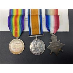 WWI trio of medals comprising British War Medal, Victory Medal and 1914-15 Star awarded to S2SR-01529 Pte. W. Merry A.S.C.; all with ribbons