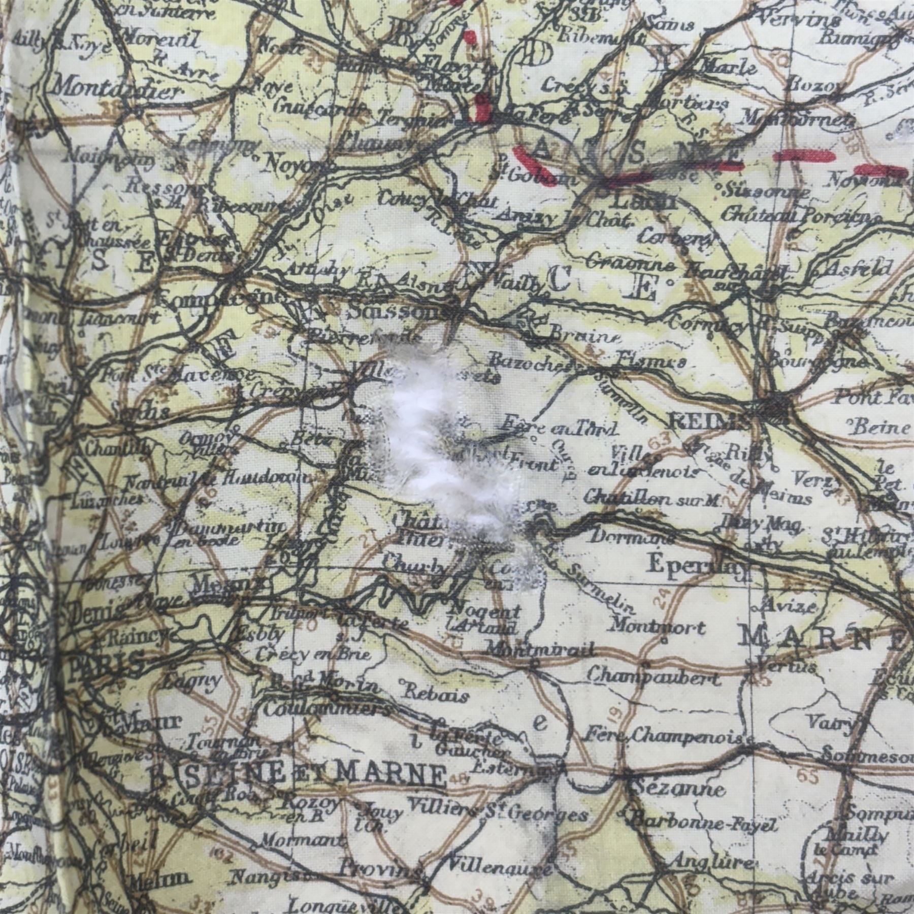 WWII British Parachute Regiment Escape and Evasion Silk Map, covering 'Zones of France', second edition H51cm