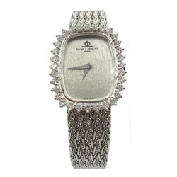  Baume & Mercier 18ct white gold wristwatch, bezel set with 32 diamonds and cabochon sapphire crown stamped 750  