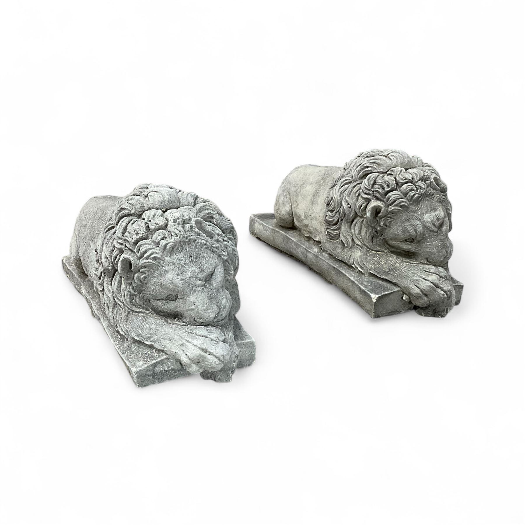 Pair of small cast stone Canova Lions