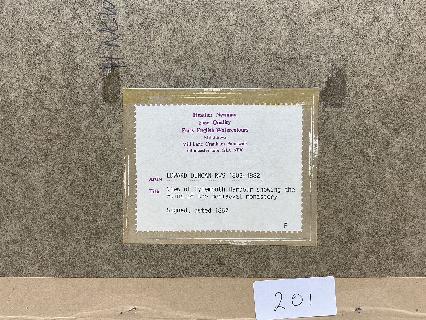 Edward Duncan (British 1803-1882): 'View of Tynemouth Harbour Showing the Ruins of the Mediaeval Monastery', watercolour signed and dated 1867, 20cm x 34cm 