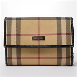 Burberry - Nova Check Wallet, in beige ground check canvas with black leather trim, of fol...