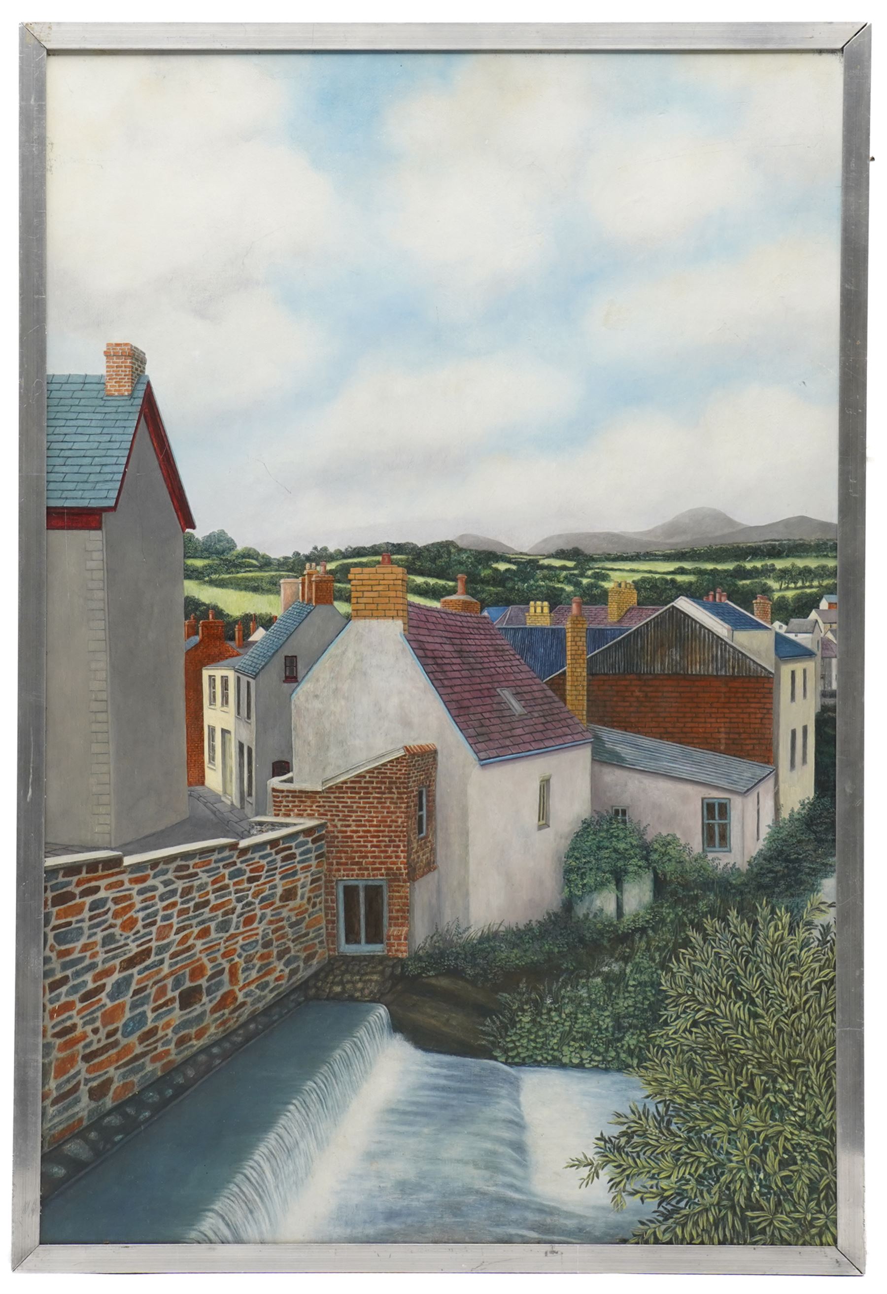 Tony Steele-Morgan (British 1930-2009): 'Brecon' Wales - Rooftops, oil on board signed inscribed and dated 1977 verso 54cm x 36cm