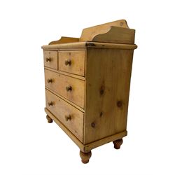 Victorian pine wash chest, raised shaped back, fitted with two short and two long drawers