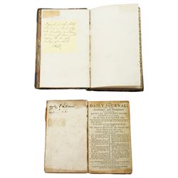 'The Daily Journal or the Gentleman's and Tradesman's complete Annual Accompt Book' published 1760 full calf and  a 19th century journal and note book, hand written with some scraps and cuttings etc in marble boards (2)