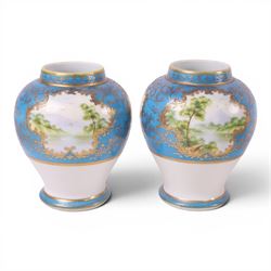 Pair of Noritake vases, of baluster form, decorated with a seascape on a blue ground, together with Noritake ceramics, including jug, trinket dishes etc
