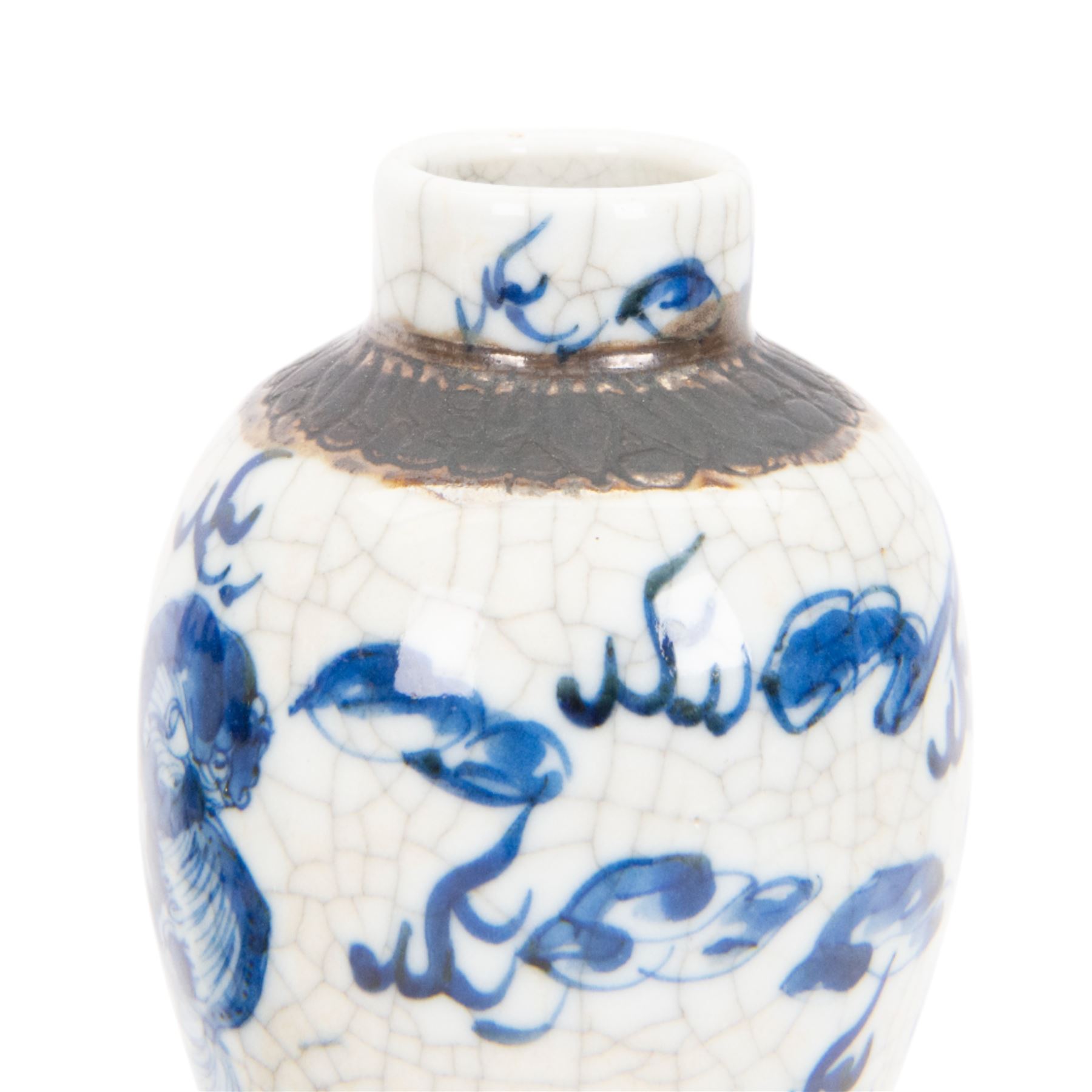 Pair of 20th century Chinese crackle glaze vases, of baluster form, decorated with dogs of foo amongst clouds, H23cm