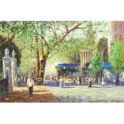  Michael Shannon (American 20th century): Busy City Street Scene, oil on canvas signed 60cm x 90cm   DDS - Artist's resale rights may apply to this lot   