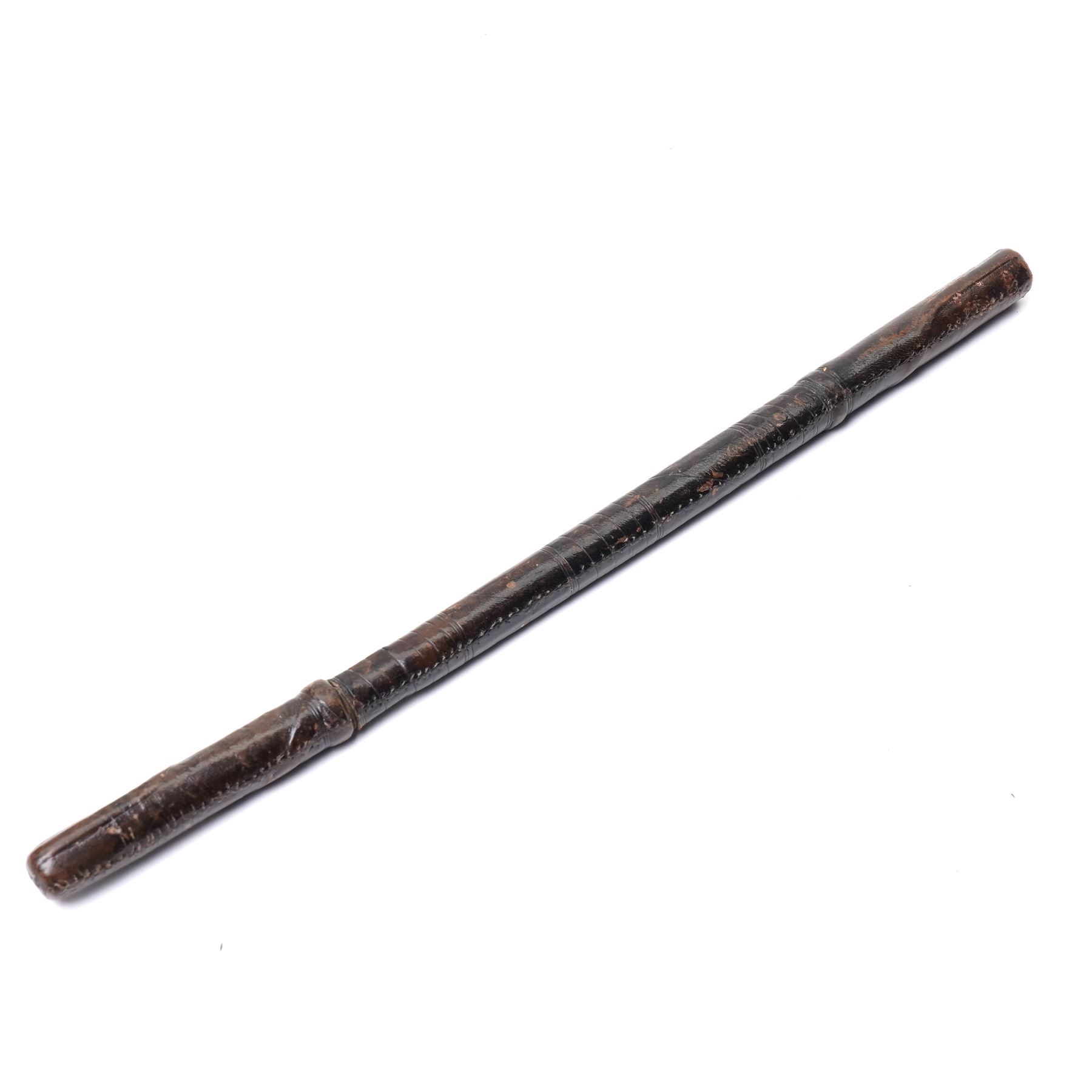 Early 20th century leather covered swagger sword stick, blade length 27cm, overall length 44cm